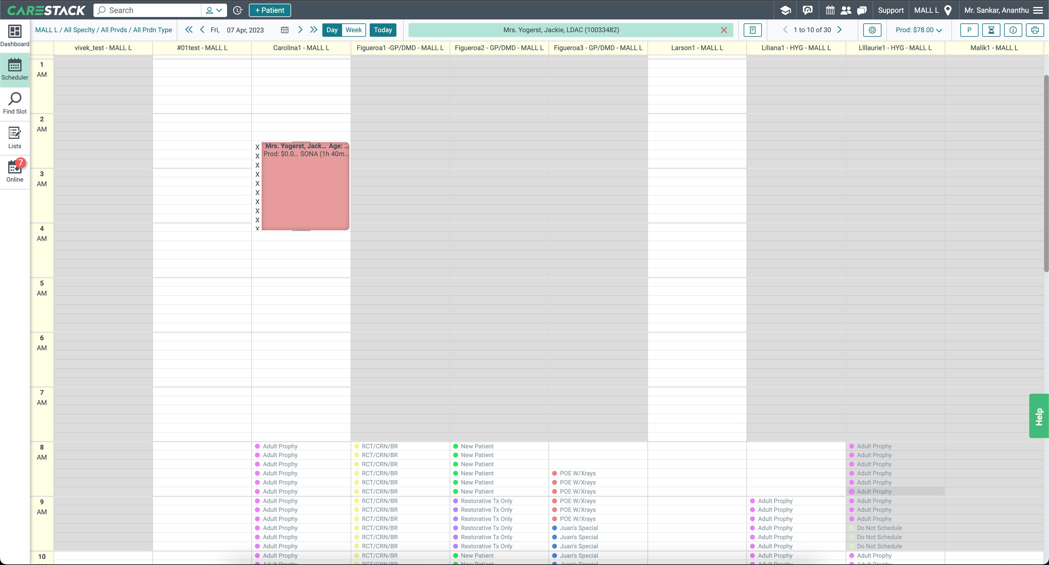 Legacy CareStack PMS dashboard, screen 3
