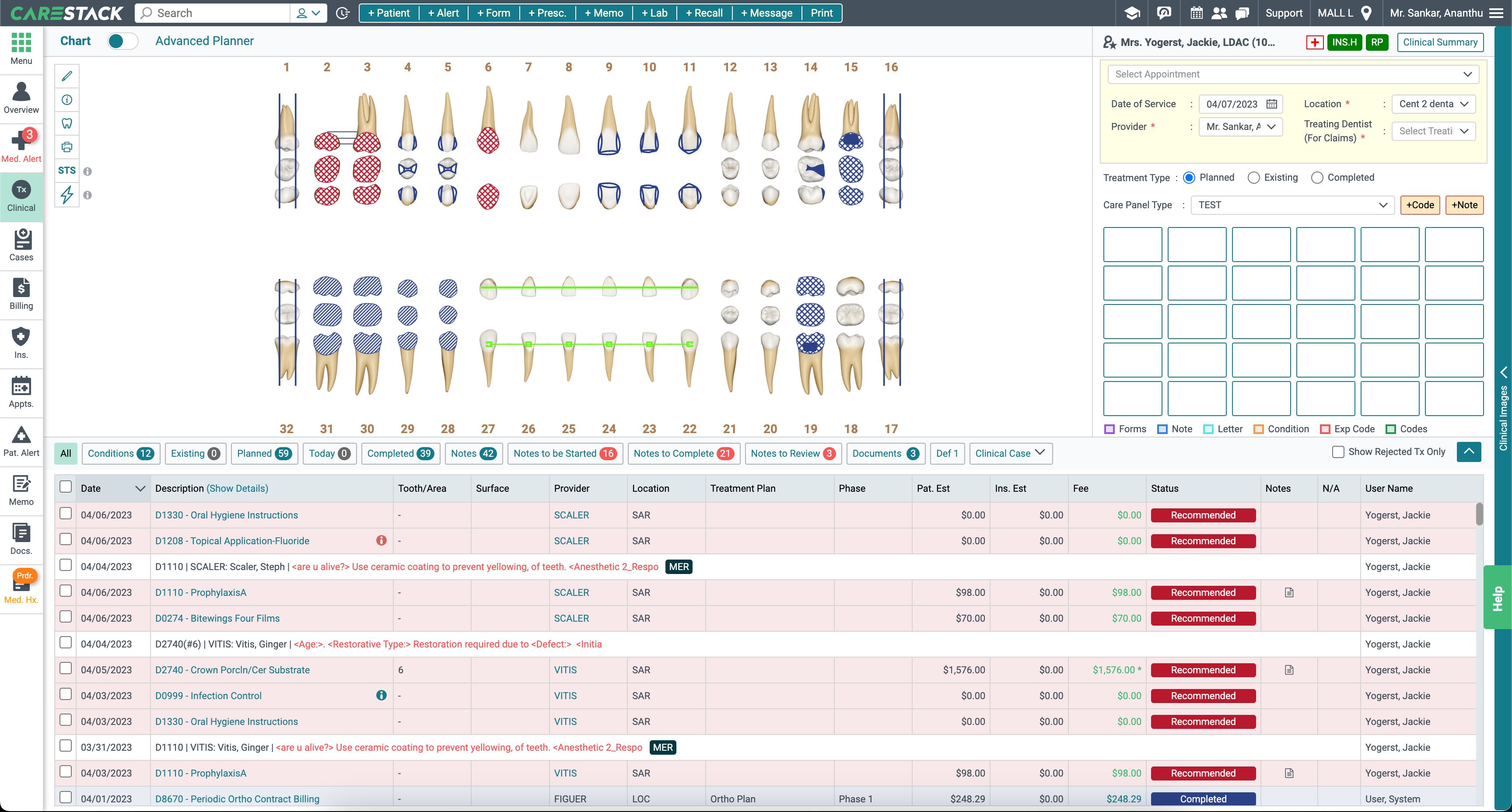 Legacy CareStack PMS dashboard, screen 4